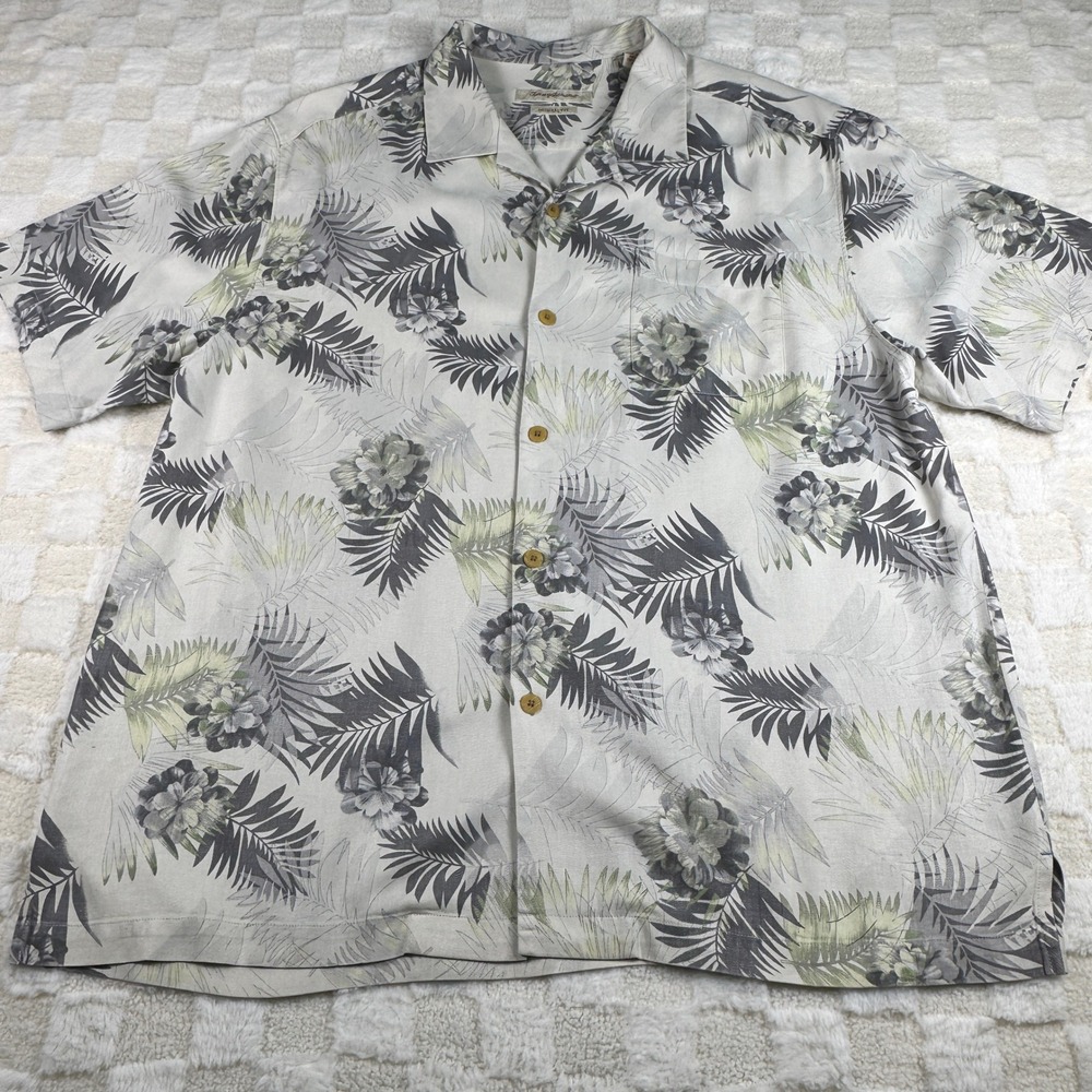 Tommy Bahama Original Fit Silk Button‎ Down Shirt Floral Palm Tree XL